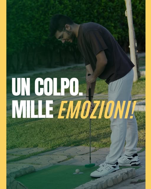 Campagna social per Il Minigolf SMCV: giocatore sul percorso e messaggio Un colpo, mille emozioni